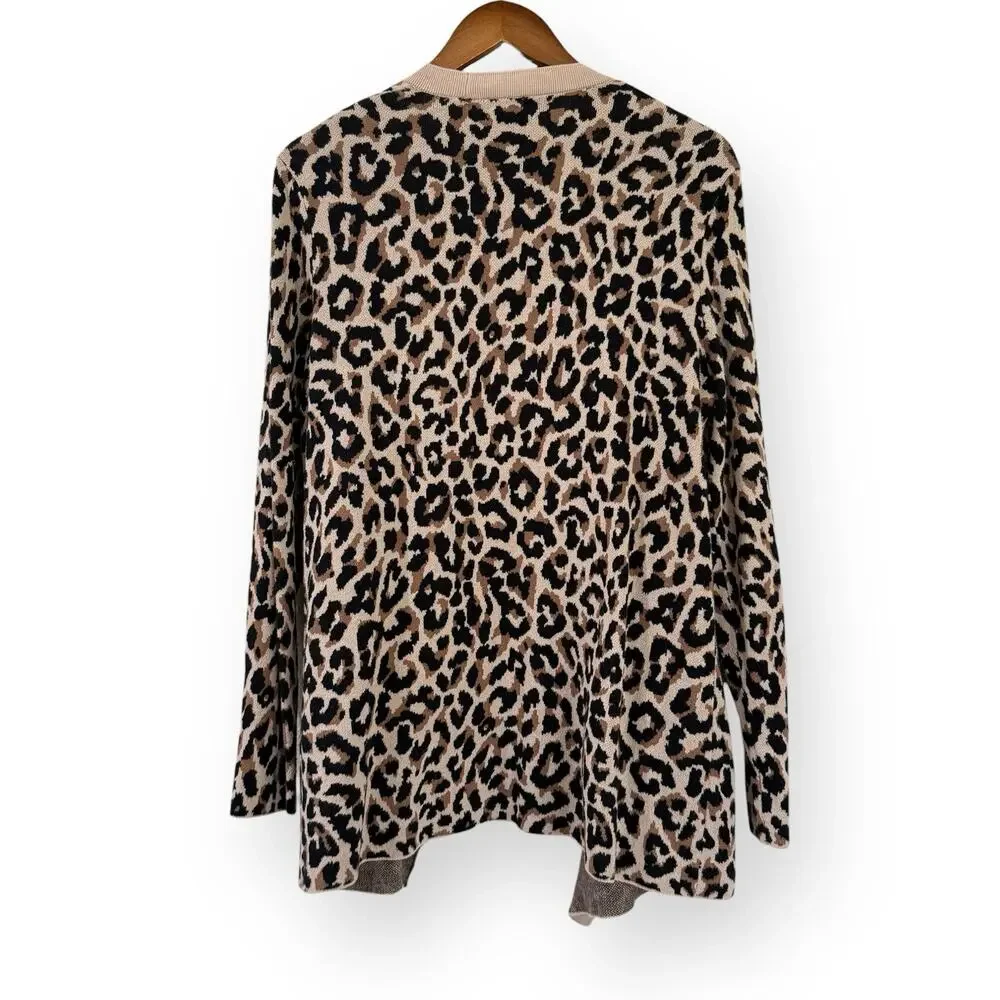 J Crew Leopard Print Cardigan M Long Open Front Cotton Mob Wife Animal print